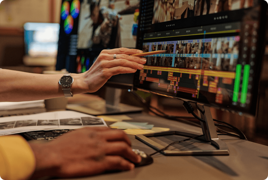 Professional video editing workspace